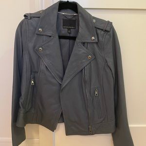Banana Republic Gray Leather Moto Jacket.
